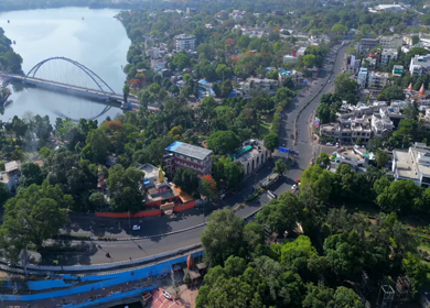 Aerial View of Upper Lake and VIP Road Bhopal India