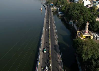 Aerial View of Upper Lake and VIP Road Bhopal India