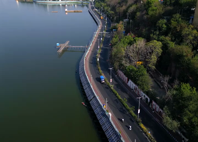 Aerial View of Upper Lake and VIP Road Bhopal India