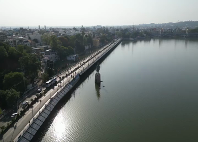 Aerial View of Upper Lake and VIP Road Bhopal India