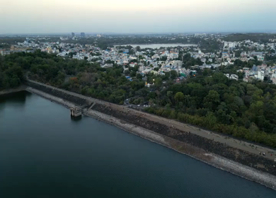 Aerial View of Upper Lake and VIP Road Bhopal India