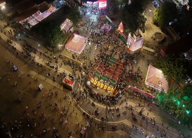 Aerial View of Varanasi Ghats Illuminated During Dev Deepawali Festival India