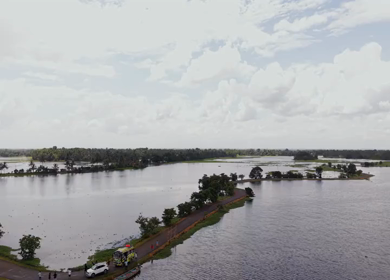 Aerial View of Veliyanad Road and Kerala Backwaters Alappuzha Kerala India