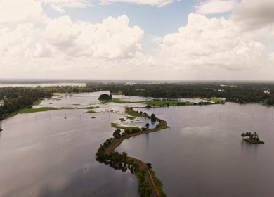 Aerial View of Veliyanad Road and Kerala Backwaters Alappuzha Kerala India