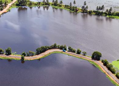 Aerial View of Veliyanad Road and Kerala Backwaters Alappuzha Kerala India