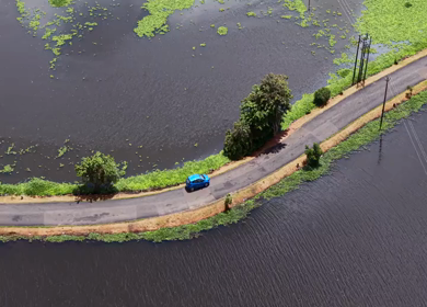 Aerial View of Veliyanad Road and Kerala Backwaters Alappuzha Kerala India