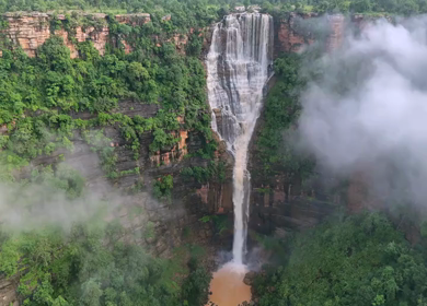 Aerial View of Waterfall During Monsoon in Rohtas Bihar India