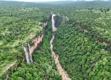 Aerial View of Waterfall During Monsoon in Rohtas Bihar India