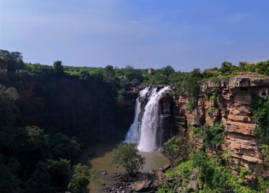 Aerial View of Waterfall During Monsoon in Rohtas Bihar India