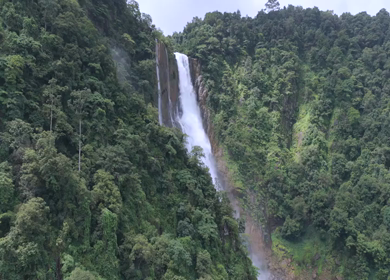 Aerial View of Waterfall in Western Ghats Forest Karnataka India