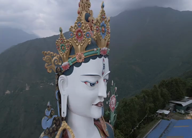 Aerial View of White Tara Statue in Tawang, Arunachal Pradesh, India