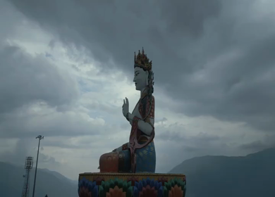 Aerial View of White Tara Statue in Tawang, Arunachal Pradesh, India
