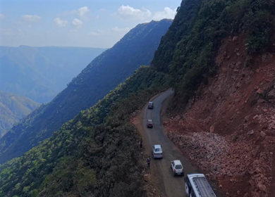 Aerial View of Winding Mountain Road in Nongjrong Meghalaya India