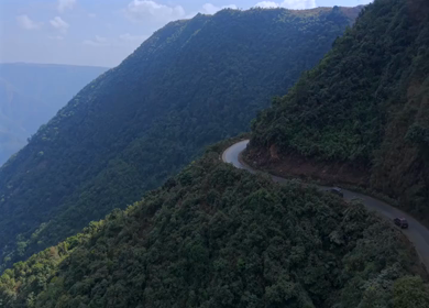 Aerial View of Winding Mountain Road in Nongjrong Meghalaya India
