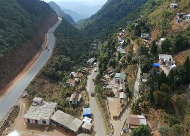 Aerial View of Winding Mountain Road in Nongjrong Meghalaya India