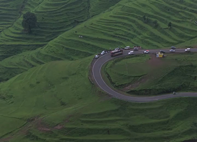 Aerial View of Winding Mountain Road on Gudhe Panchgani Plateau Sangli Maharashtra