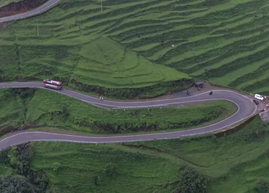Aerial View of Winding Mountain Road on Gudhe Panchgani Plateau Sangli Maharashtra