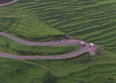 Aerial View of Winding Mountain Road on Gudhe Panchgani Plateau Sangli Maharashtra