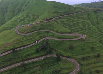 Aerial View of Winding Mountain Road on Gudhe Panchgani Plateau Sangli Maharashtra