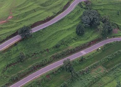 Aerial View of Winding Mountain Road on Gudhe Panchgani Plateau Sangli Maharashtra