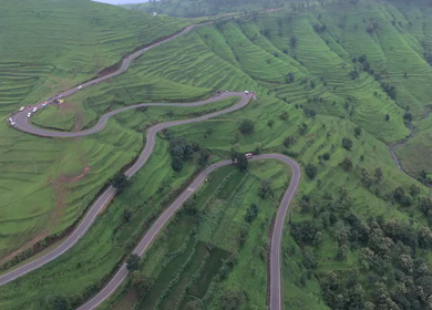 Aerial View of Winding Mountain Road on Gudhe Panchgani Plateau Sangli Maharashtra