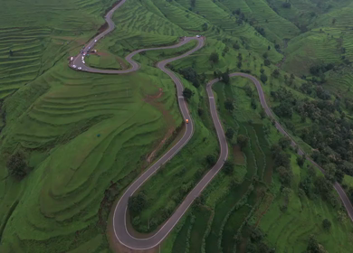 Aerial View of Winding Mountain Road on Gudhe Panchgani Plateau Sangli Maharashtra