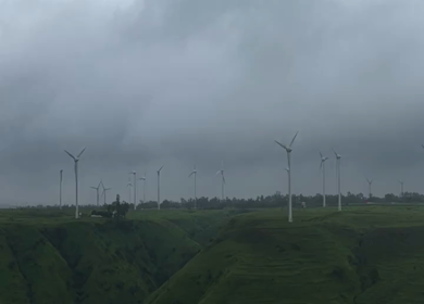 Aerial View of Windmills on Gudhe Panchgani Plateau Sangli Maharashtra India