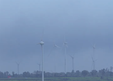 Aerial View of Windmills on Gudhe Panchgani Plateau Sangli Maharashtra India