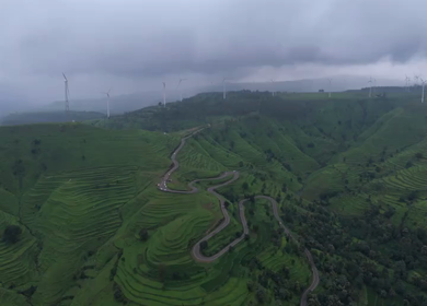 Aerial View of Windmills on Gudhe Panchgani Plateau Sangli Maharashtra India