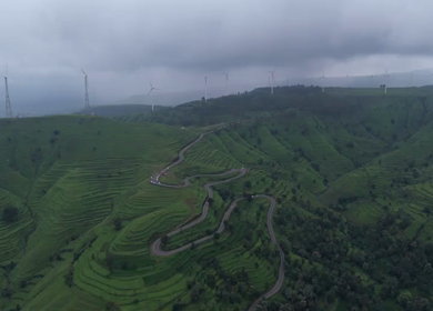Aerial View of Windmills on Gudhe Panchgani Plateau Sangli Maharashtra India