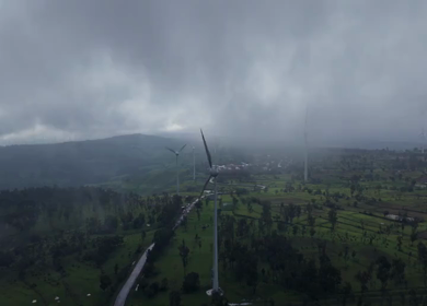 Aerial View of Windmills on Gudhe Panchgani Plateau Sangli Maharashtra India