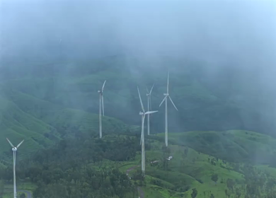 Aerial View of Windmills on Gudhe Panchgani Plateau Sangli Maharashtra India