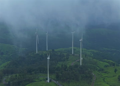 Aerial View of Windmills on Gudhe Panchgani Plateau Sangli Maharashtra India