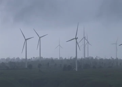 Aerial View of Windmills on Gudhe Panchgani Plateau Sangli Maharashtra India