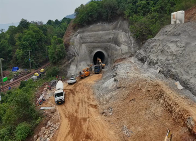 Aerial View of Kottavalasa–Kirandul Railway Track and Tunnel Construction, Andhra Pradesh