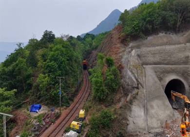 Aerial View of Kottavalasa–Kirandul Railway Track and Tunnel Construction, Andhra Pradesh