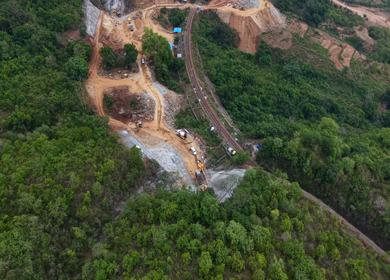 Aerial View of Kottavalasa–Kirandul Railway Track and Tunnel Construction, Andhra Pradesh