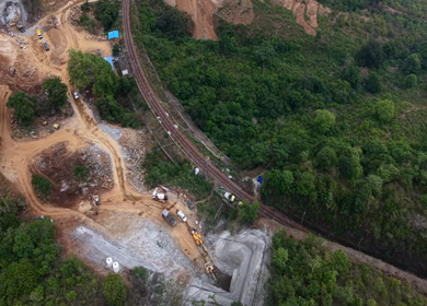 Aerial View of Kottavalasa–Kirandul Railway Track and Tunnel Construction, Andhra Pradesh
