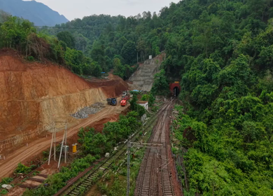 Aerial View of Kottavalasa–Kirandul Railway Track and Tunnel Construction, Andhra Pradesh