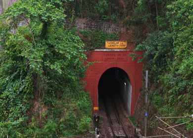 Aerial View of Kottavalasa–Kirandul Railway Track and Tunnel Construction, Andhra Pradesh