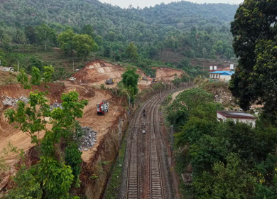Aerial View of Kottavalasa–Kirandul Railway Track and Tunnel Construction, Andhra Pradesh