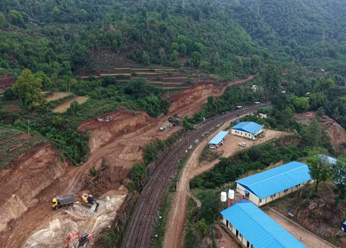 Aerial View of Kottavalasa–Kirandul Railway Track and Tunnel Construction, Andhra Pradesh