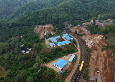 Aerial View of Kottavalasa–Kirandul Railway Track and Tunnel Construction, Andhra Pradesh
