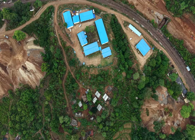 Aerial View of Kottavalasa–Kirandul Railway Track and Tunnel Construction, Andhra Pradesh