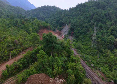 Aerial View of Kottavalasa–Kirandul Railway Track and Tunnel Construction, Andhra Pradesh