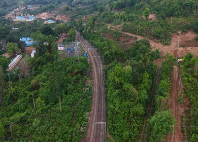 Aerial View of Kottavalasa–Kirandul Railway Track and Tunnel Construction, Andhra Pradesh