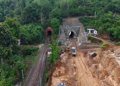 Aerial View of Kottavalasa–Kirandul Railway Track and Tunnel Construction, Andhra Pradesh
