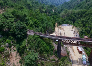 Aerial View of Kottavalasa–Kirandul Railway Track and Tunnel Construction, Andhra Pradesh
