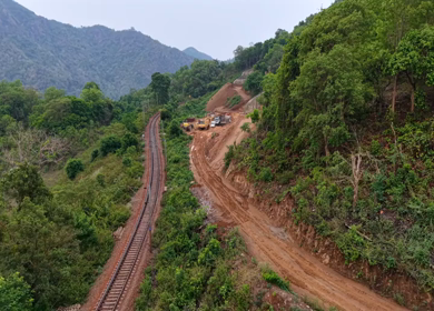 Aerial View of Kottavalasa–Kirandul Railway Track and Tunnel Construction, Andhra Pradesh