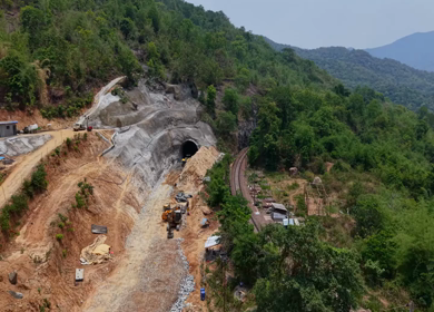 Aerial View of Kottavalasa–Kirandul Railway Track and Tunnel Construction, Andhra Pradesh